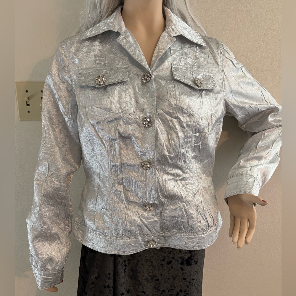 Berek Metallic Silver Rhinestone Jacket - image 1